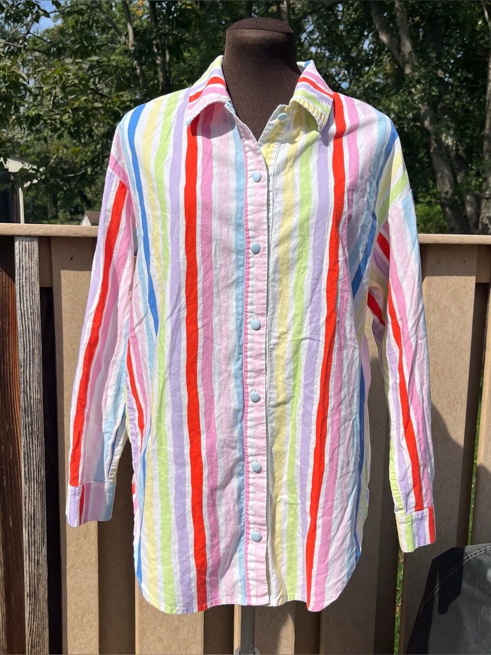 Olivia Rubin Rainbow Striped Oversized Cotton Button Down Long Sleeve Shirt Sz 6